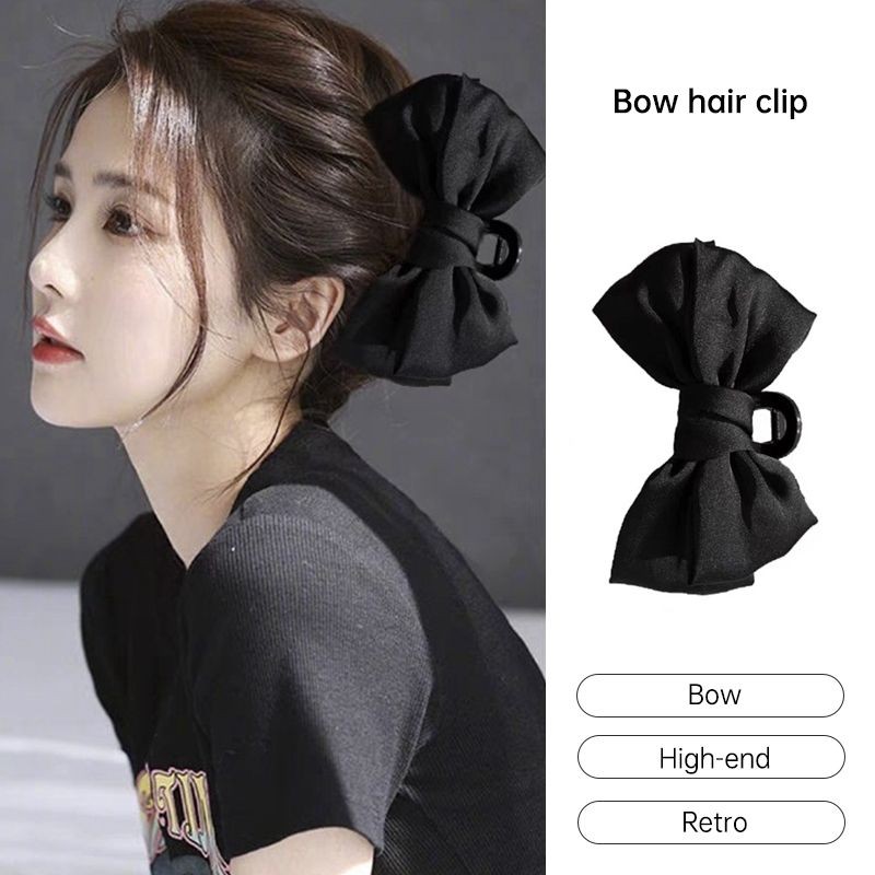 aidderse.thBlack Bow Hair Clip Large Hair Claw Clip Women Princess Style Headdress High-end Hairpin-