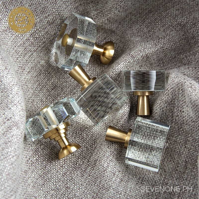 【พร้อมส่ง】มือจับประตูตู้เสื้อผ้า เฟอร์นิเจอร์ แบบแก้วคริสตัลใส ทองเหลือง