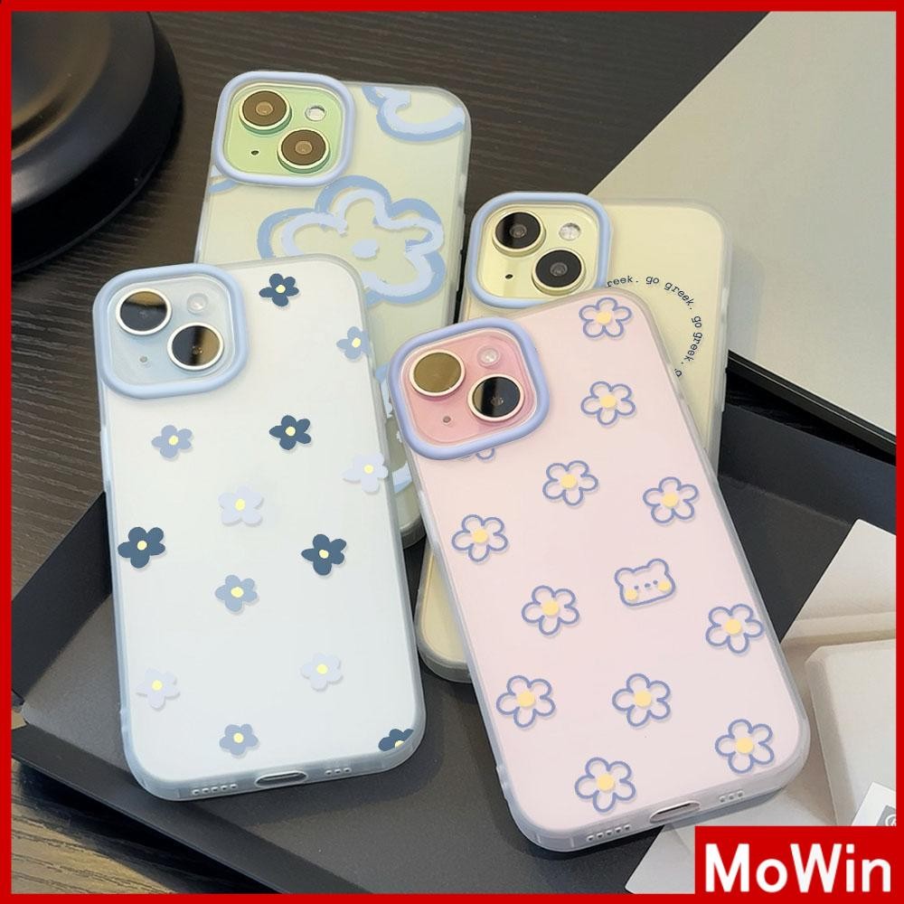 Movin - เคสใส iPhone16 11 Pro Max iPhone เคส TPU นิ่มป้องกันรอยนิ้วมือแบบด้าน ดอกไม้น่ารักและหัวใจรักขนาดใหญ่สีน้ำเงิน Compatible With iPhone15 13 12 Pro max XS XR 7 8 Plus
