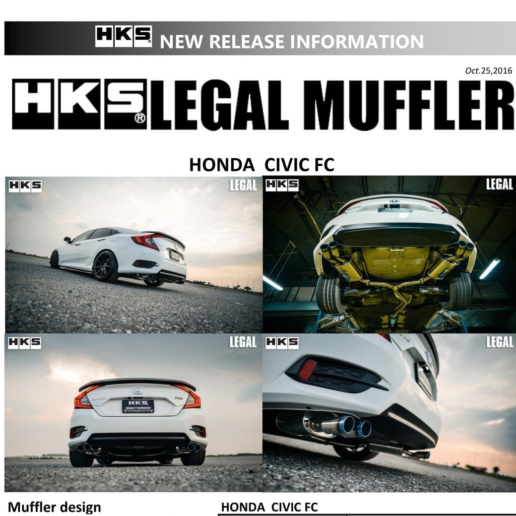 ท่อไอเสีย hks exhaust muffler  ตรงรุ่น honda civic FC Turbo สำหรับเครื่อง L15B ท่อ Stanless Steel ไม