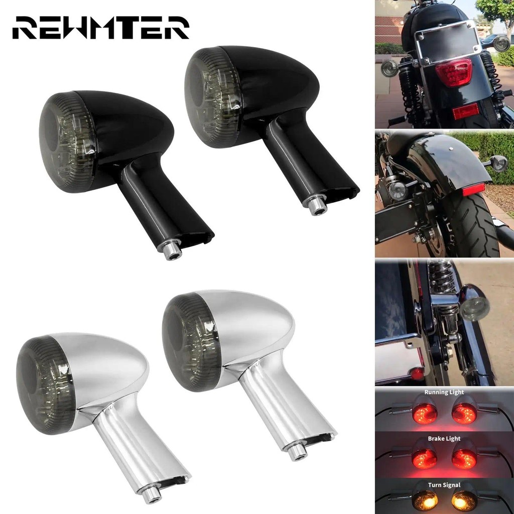 รถจักรยานยนต์ LED Amber ด้านหลังไฟเลี้ยวไฟเบรคตัวบ่งชี้สีดํา/โครเมี่ยมสําหรับ Harley สําหรับ Sportster