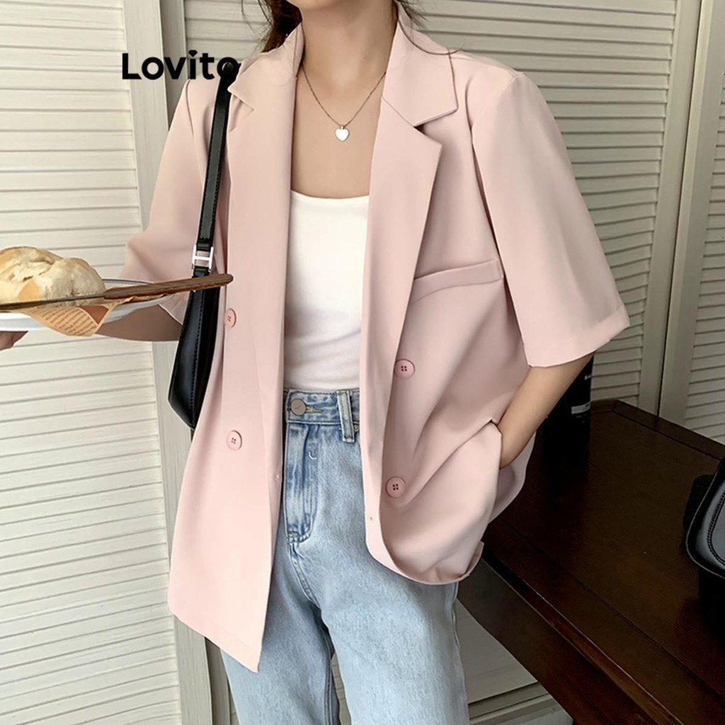 Lovito เสื้อเบลเซอร์ปุ่มธรรมดาหรูหราสำหรับผู้หญิง LNE75222