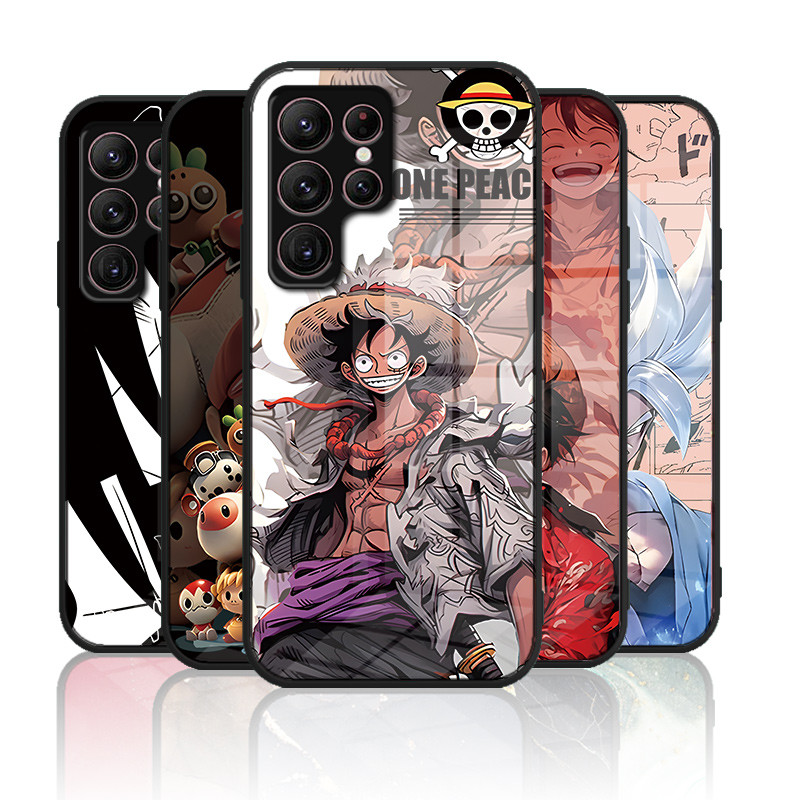 เคสกระจก Samsung Glaxy S23 Ultra / S22 Ultra / S24 Ultra เคสกระจกนิรภัยฮาร์ดฝาหลังขอบซิลิคอนอ่อน