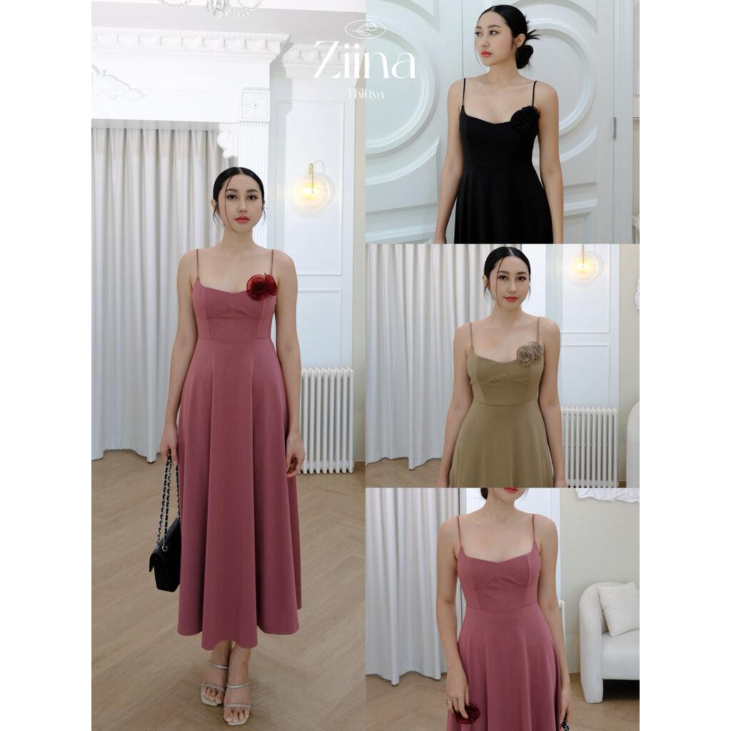 Ziina dress - เดรสยาวทรงอกสวยมากค่ะ ผ้าหนายืดหยุ่นกำลังดี อกและเอวกระชับ Thitiya