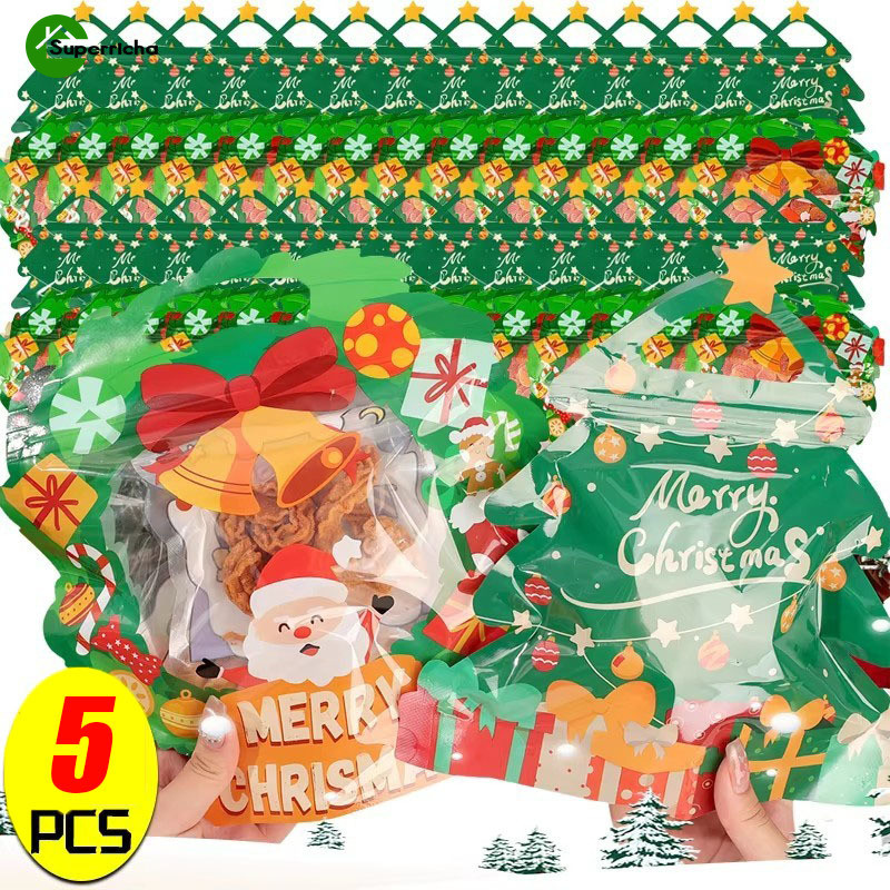 5 ชิ้น/เซ็ตเด็กเทศกาลคริสต์มาส Tote Bag-สําหรับ Candy Snack Cookie-น่ารัก,การ์ตูน-มือถือปัจจุบันกระเป๋า-แบบพกพา,ความจุขนาดใหญ่-ถุงบรรจุ-ตกแต่งงานเลี้ยงวันเกิด