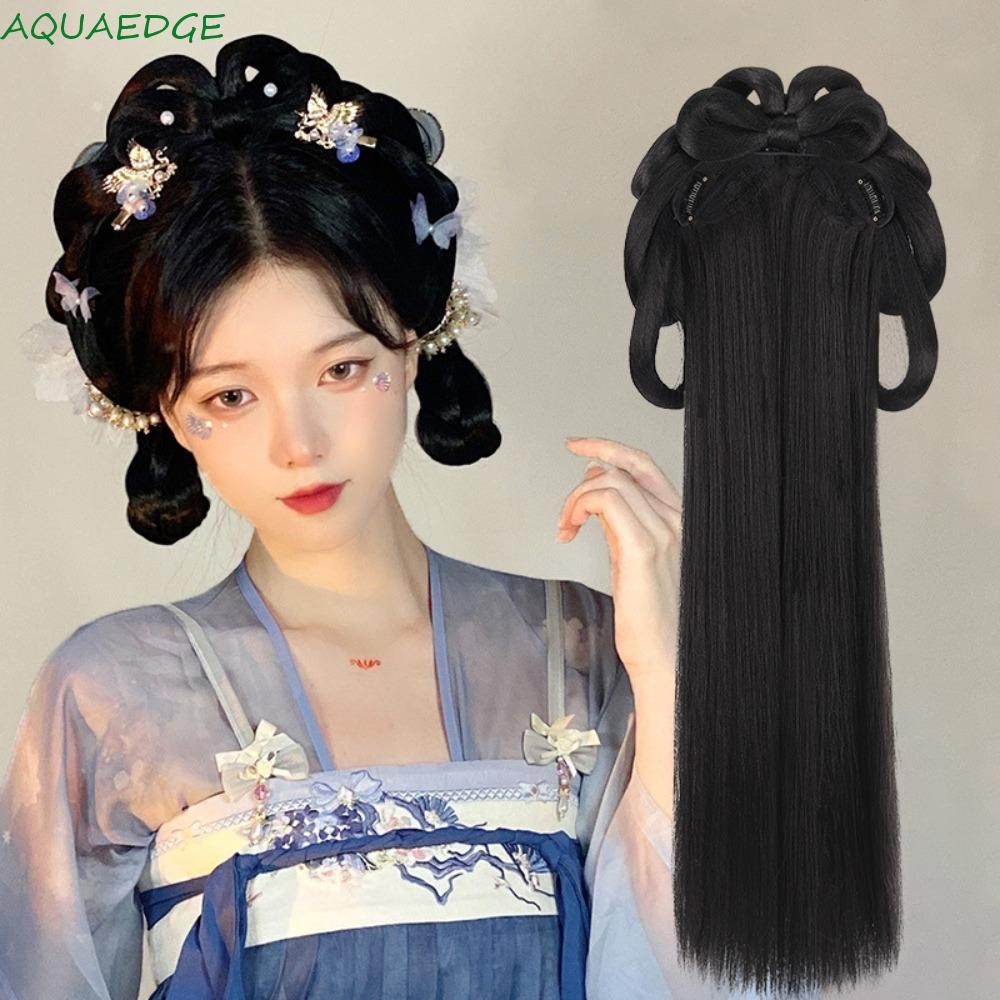 Aquaedge Hanfu วิกผมแถบคาดศีรษะ,ยาว Vintage Headwear จีนโบราณวิกผม,เต้นรําอุปกรณ์เสริมวิกผมสังเคราะห์การถ่ายภาพธรรมชาติ Hanfu คอสเพลย์ชิ้นผู้หญิง