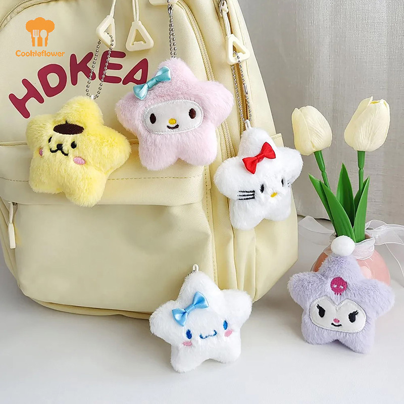 Ckfr Sanrio Plush KeyChain Hello Kitty Kawaii Star พวงกุญแจ Kuromi Cinnamoroll ตุ๊กตากระเป๋าเป้สะพายหลังจี้ Melody กระเป๋าตกแต่งสาวของเล่นใหม่