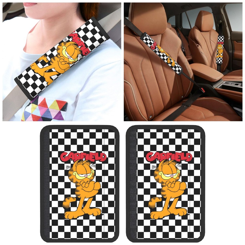 Garfield 2 ชิ้นผ้าคลุมเบาะรถยนต์เข็มขัดไหล่ Pad Seatbelt สีดํา Neoprene เข็มขัดนิรภัยอัตโนมัติป้องกันไหล่