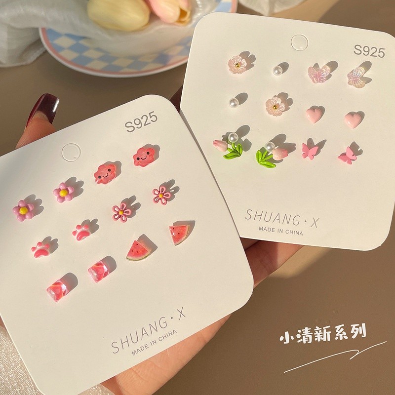 ชุด earnail ดอกไม้น่ารักสำหรับผู้หญิง earbone nails