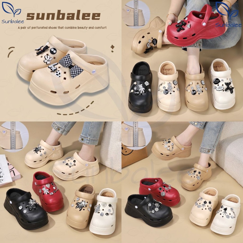 SUNBALEE SUN4968 รองเท้าหัวโต แถมตัวติด แตะแบบสวม มีสายรัดส้น สูง 9 เซน. วัสดุ EVA สินค้าพร้อมส่ง