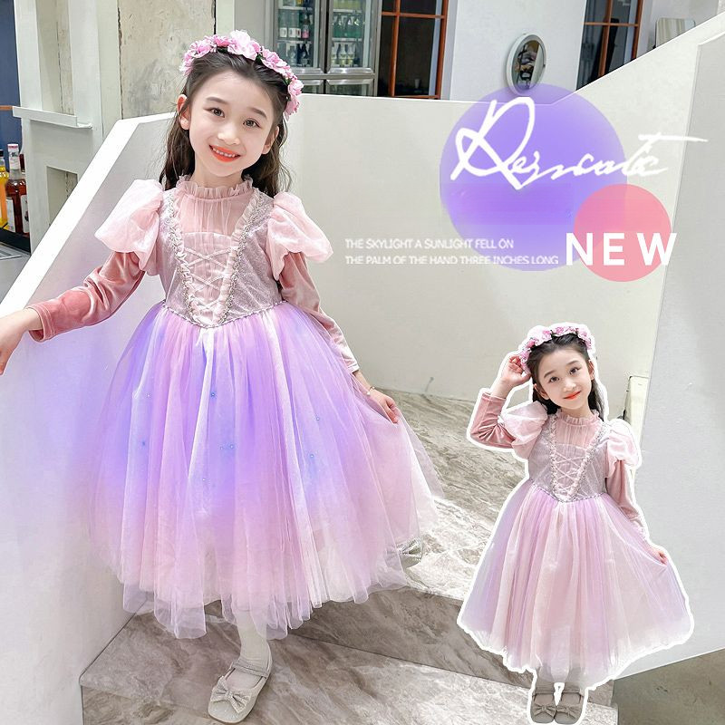 ชุด.Cosplay.Rapunzel.Princess.Lolita.แขนยาว.เรืองแสง.สำหรับงานวันเกิดเด็กหญิงน่ารัก