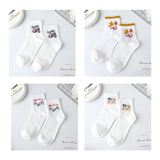 พร้อมส่ง : ถุงเท้า ข้อยาว 5 คู่ ขาวล้วน แต่งอิโมจิ ญี่ปุ่น เก๋ๆ ใส่ได้ทุกวัน แฟชั่น น่ารัก ผ้านุ่ม
