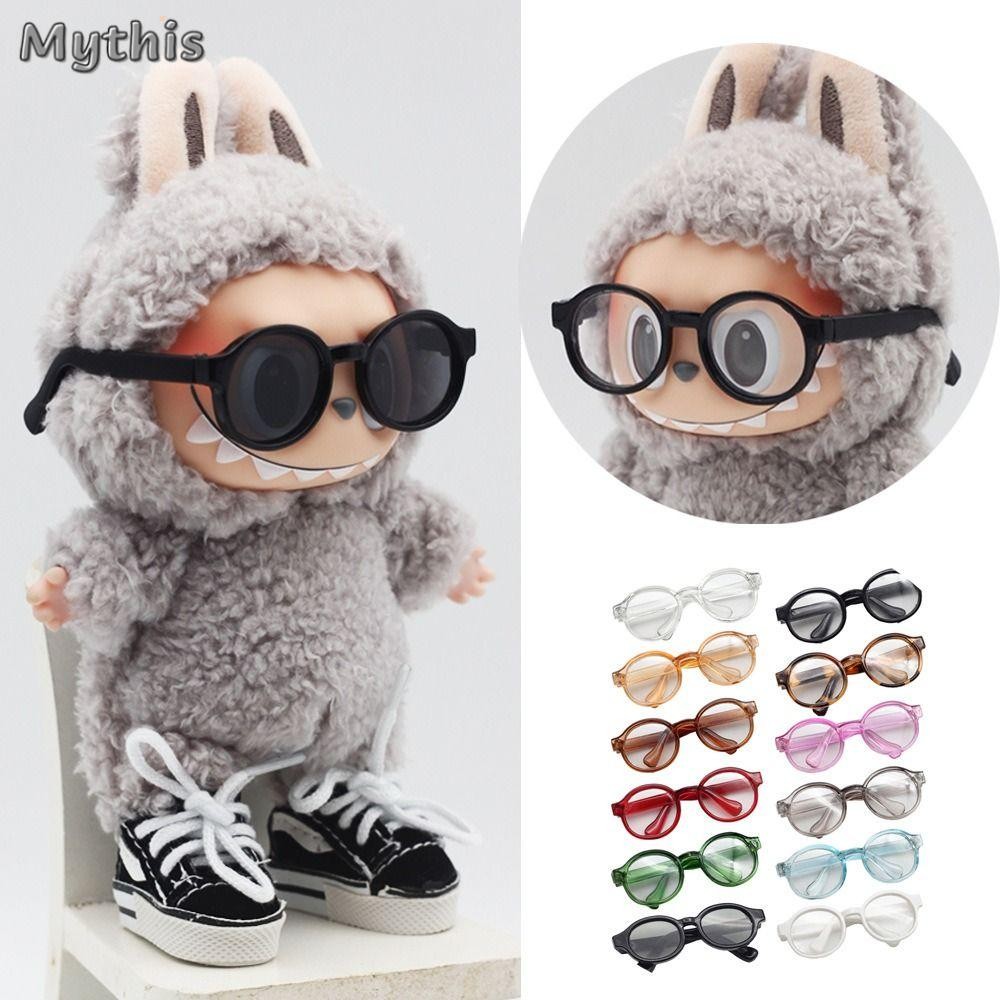 Mythis Labubu ตุ๊กตาแว่นตา, 6.5 ซม.9 ซม.Plush Labubu ตุ๊กตาแว่นตา,รอบกรอบ Labubu ตุ๊กตาของเล่นแว่นตา