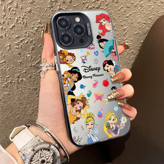 สีดำหรูหราซิลิโคนแข็งกรณีโทรศัพท์ เจ้าหญิงแบบเต็มหน้าจอ for IPhone 13 12 7Plus 14 15 11 Pro MAX 7 8 Plus X XR XS Max