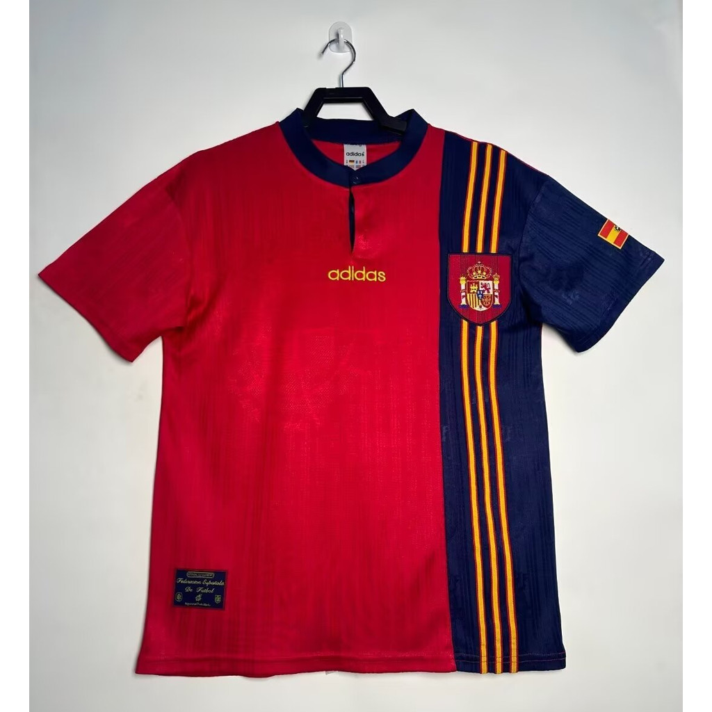 1996 สเปนย้อนยุคฟุตบอลเสื้อกีฬาด้านบนเสื้อยืดแขนสั้น