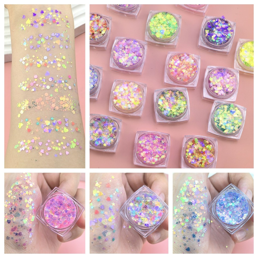 เจลเลื่อมเมอร์เมดเจลตาแต่งหน้าเวทีแสดง ทําเอง เล็บผมเลื่อมสําหรับผู้หญิงผู้ชายพรรคใบหน้าตกแต่ง