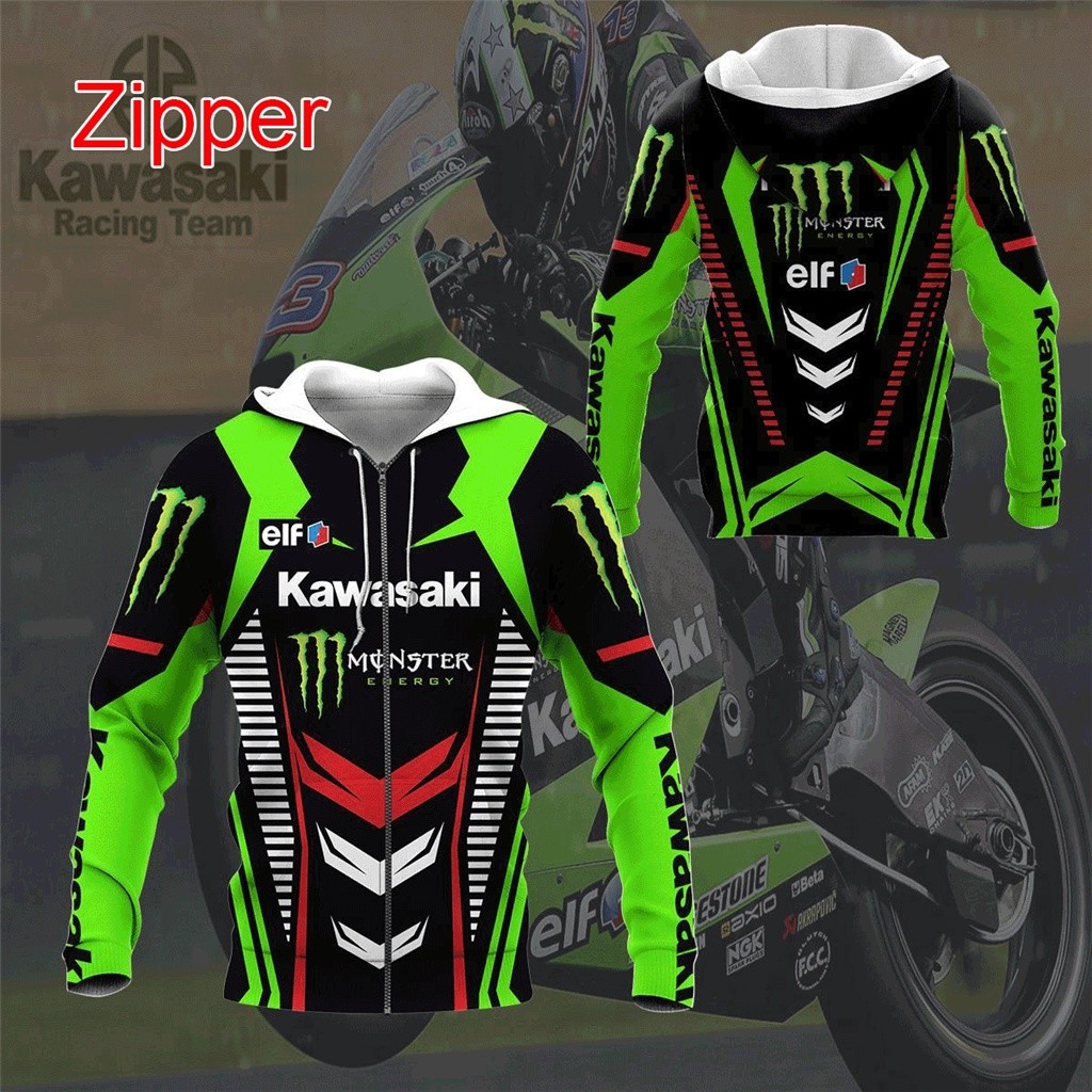 แฟชั่น Casual Kawasaki Motorcycle Race TIN -HT Ver6 Mens Zipper Hoodie Mens and Womens Same Sweatshi