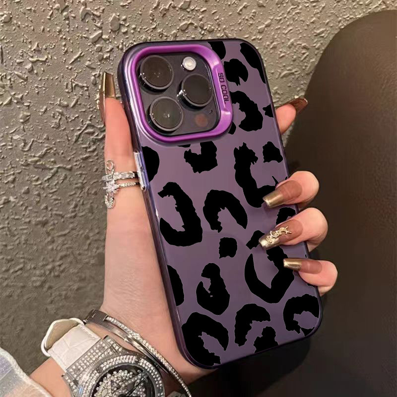 สําหรับiphone16 15 14 13 12 11 Pro Max iPhone XS Max X XR 8 7 Plus SE2020 2022 เสือดาวพิมพ์ออกแบบหรูหราIMDโลหะปกแข็งกันกระแทก
