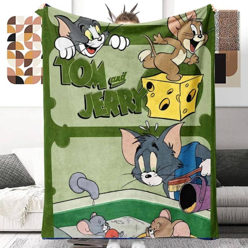 ผ้าห่มสักหลาด Tom and Jerry - เครื่องปรับอากาศที่สะดวกสบายโยนสําหรับห้องนั่งเล่น โซฟา เตียง สํานักงา