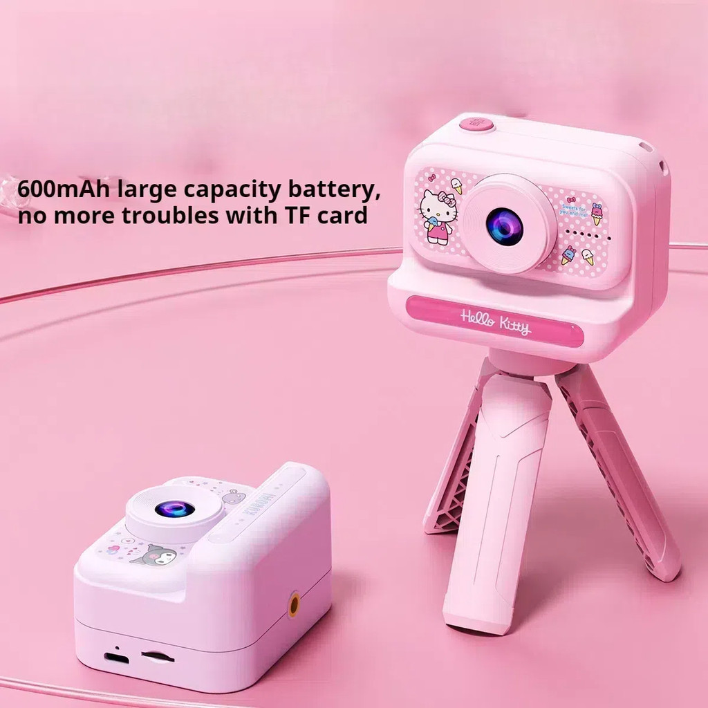 กล้องเด็ก Sanrio ของแท้ X6 48 ล้านพิกเซล กล้องคู่หน้าหลัง หน้าจอ 2.0 นิ้ว วีดีโอความคมชัดสูง กล้องดิจิตอลมินิ ของขวัญวันเกิด，กล้องคุโรมิ กล้องเมโลดี้，พร้อมขาตั้ง