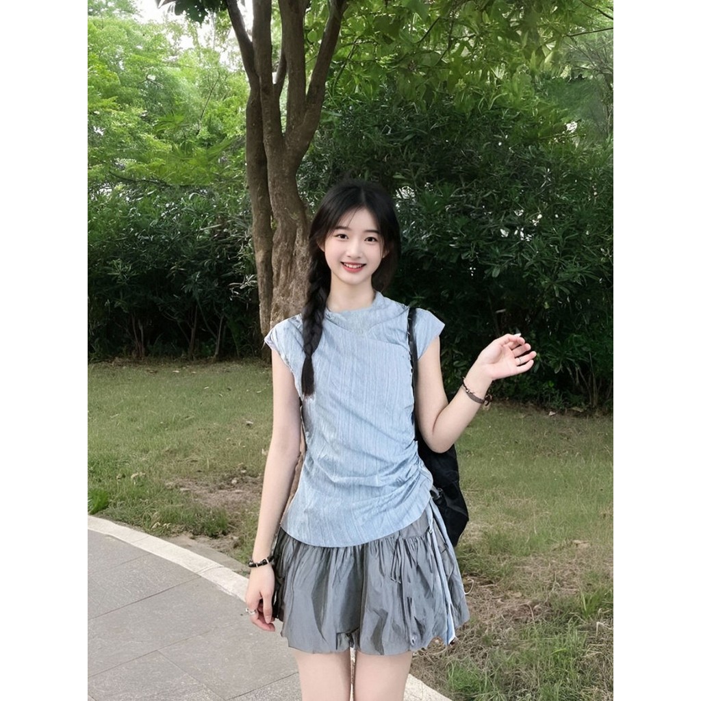 Micki-เสื้อเชิ้ต แขนกุด สีทึบ สไตล์เก๋ไก๋ แบบเกาหลี แฟชั่นเวอร์ชั่นเกาหลี - รูปที่ 4