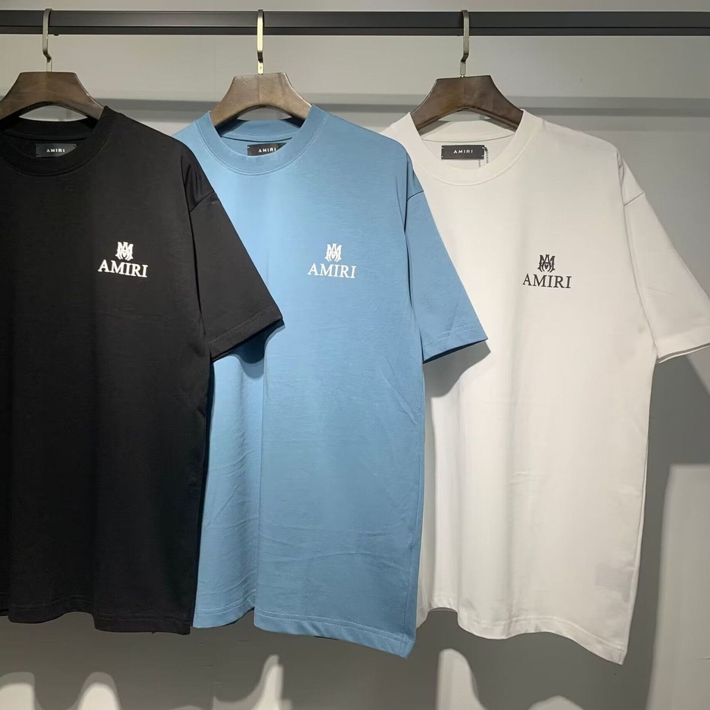 Spot AM แฟชั่นลําลองรอบคอผ้าฝ้ายแท้หลวม l โลโก้เรียบง่ายพิมพ์เสื้อยืดแขนสั้นขนาดบวก XS-3XL