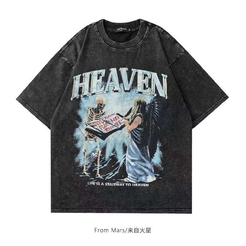 (จัดส่งตลอด 24 ชั่วโมง)HY เสื้อยืดฟอก oversize ผ้าคอตตอน แฟชั่น สไตล์ฮิปฮอป เรโทร