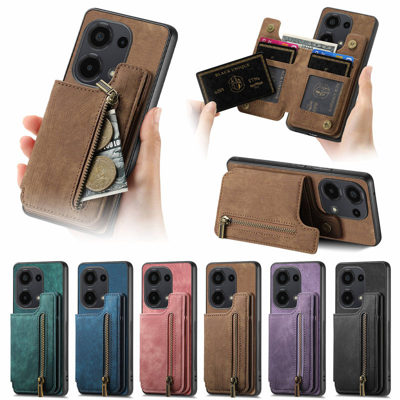 Retro กระเป๋าสตางค์ Xiaomi 10T 10 Lite Poco X6 X5 M5 M5s F5 X4 M3 F3 X3 Pro GT 5G ซิปผู้ถือบัตร Matte ฝาครอบโทรศัพท์