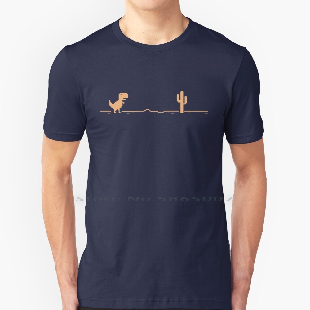 T-Rex Cactus Offline-สีน้ําตาลช็อกโกแลตรุ่นTเสื้อผ้าฝ้าย 100% ไม่มีการเชื่อมต่อออฟไลน์T Rexเกมออฟไลน