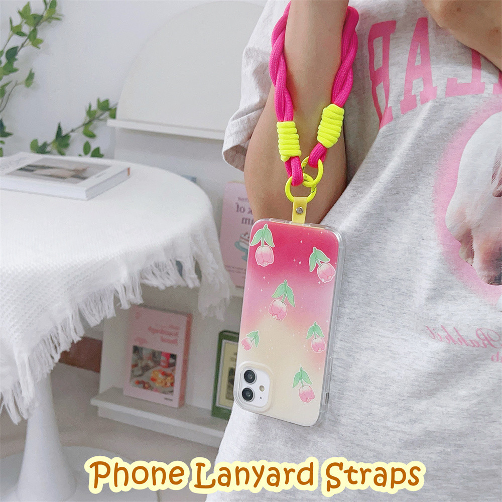สําหรับ ไอโฟน สายคล้องโทรศัพท์สายแขวนสายโทรศัพท์มือถือเชือกเส้นเล็กไล่โทนสีสายรัดข้อมือสีเสน่ห์ป้องกันการสูญหายโซ่สําหรับผู้หญิงพวงกุ