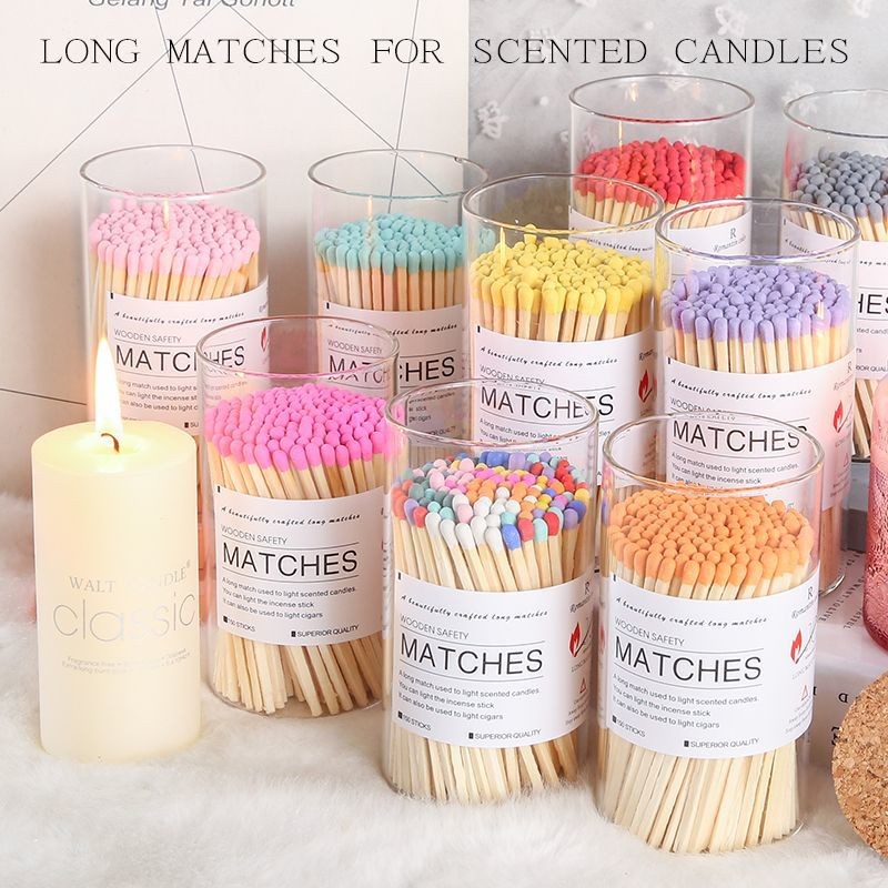 เทียนหอมจุด matches พิเศษไม้ขีดไฟยาวสีแท่งยาวสร้างสรรค์ขวดแก้วของขวัญจับคู่กันความชื้น