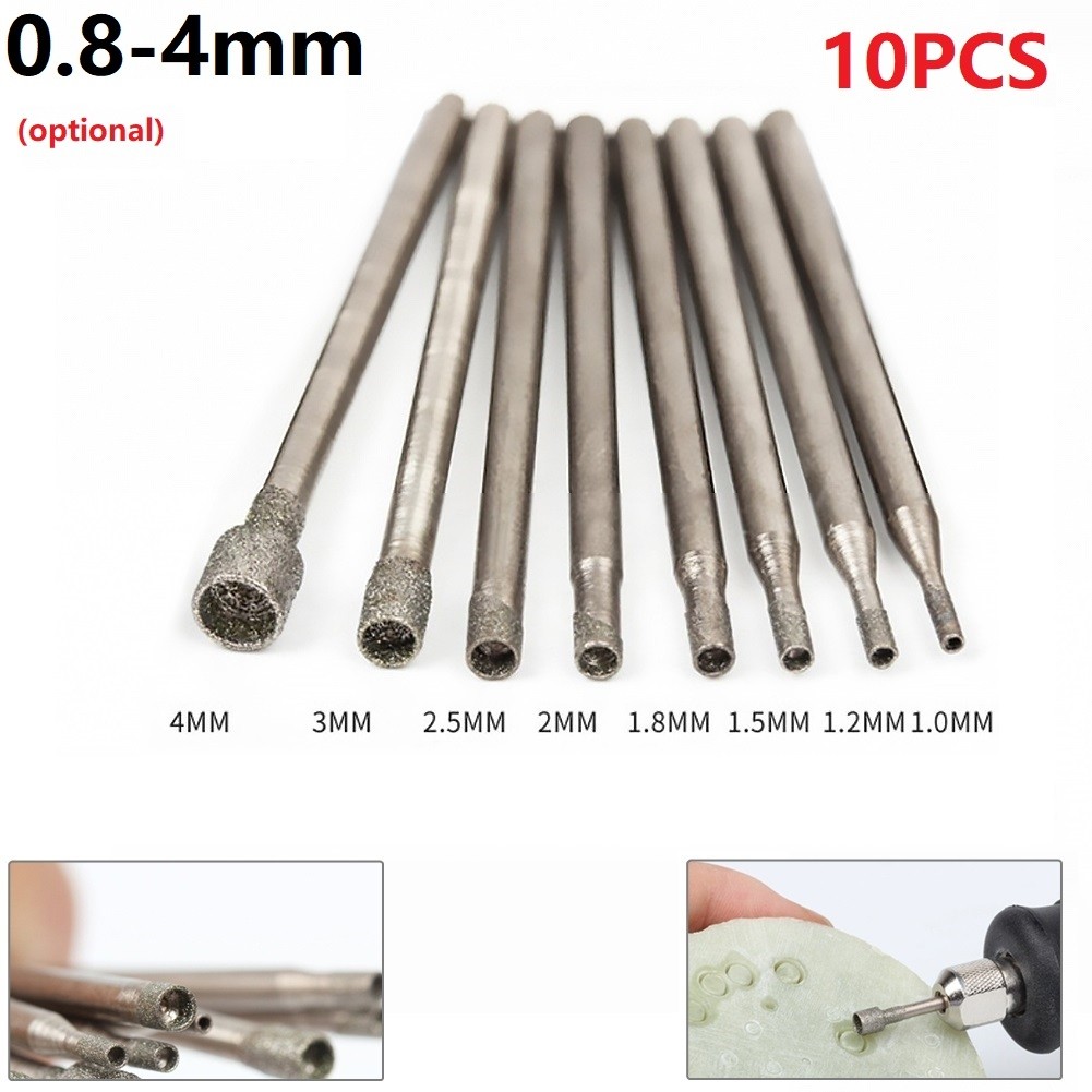 [LSAR] 10 PC 0.8-4 มม.โรตารี่เพชร Burr Core เจาะบิตแกะสลัก 2.35 มม.สําหรับกระเบื้องกระจก