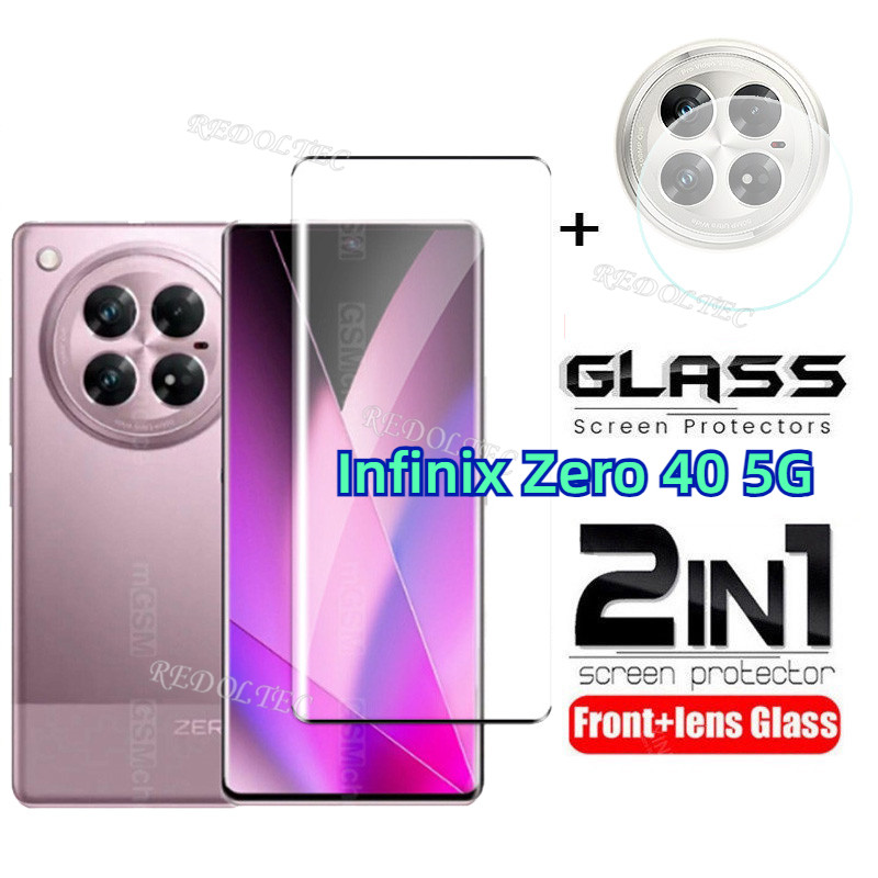 Infinix Zero 40 5G ฟิล์มกระจกนิรภัย 2 in 1 พร้อมตัวป้องกันหน้าจอและตัวป้องกันเลนส์คลุมทั้งหมด Flim