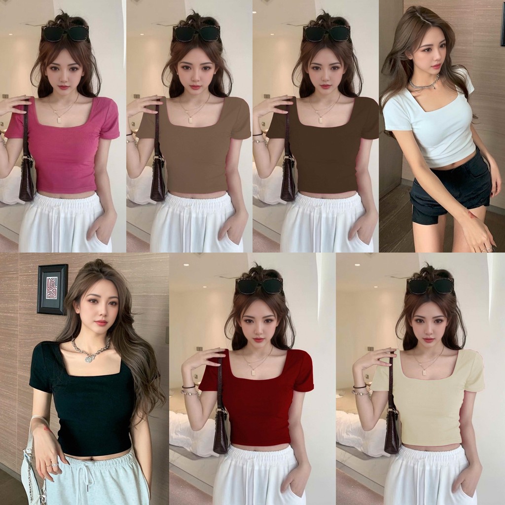 พร้อมส่งเสื้อครอปสั้นมินิมอลสำหรับผู้หญิง สวมใส่สบาย ดีไซน์แฟชั่นที่ดูดีและทันสมัย เหมาะสำหรับการแต่งตัวในทุกโอกาส