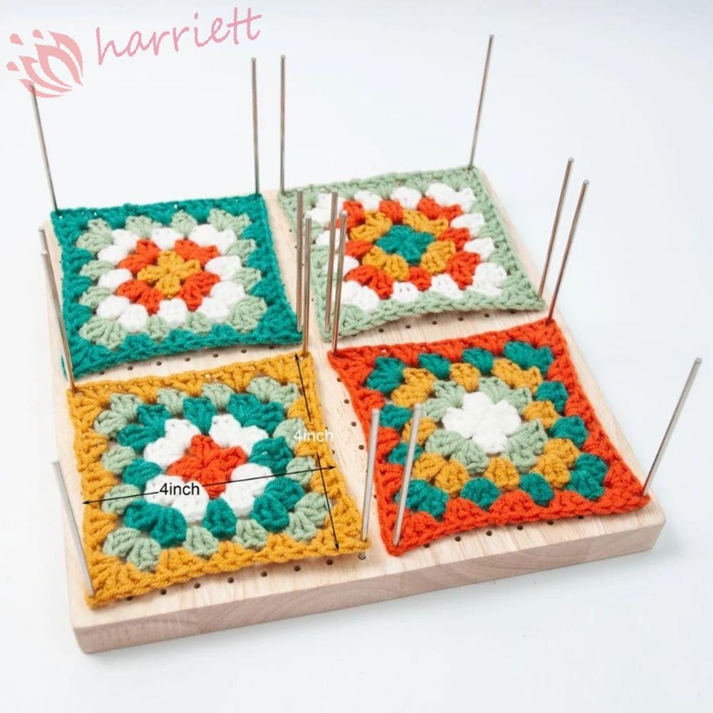 Harriett กระดานบล็อกโครเชต์, DIY Square ถักแผ่นปิดกั้น, อุปกรณ์โครเชต์สานอุปกรณ์เสริมไม้สแตนเลส Rod กระดานถักถักหมวก