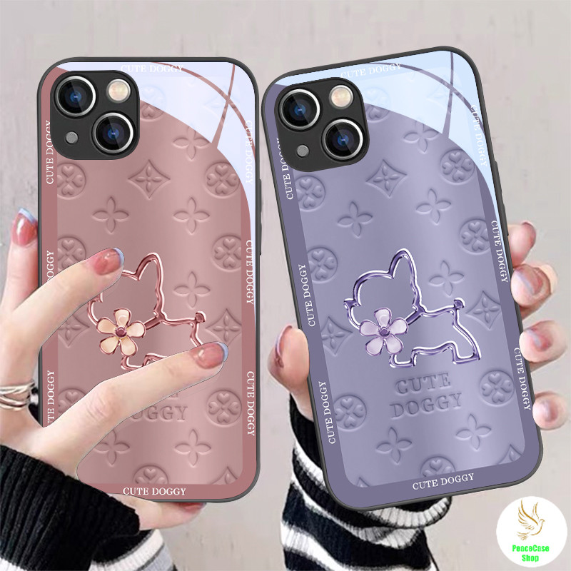 COD-ในไทย เคสแฟชั่น ลูกสุนัขกลวงเรียบง่าย สําหรับ iPhone 7 8 X 11 12 13 14 15 IMD ฝากระจกด้านหลังจะสะท้อนแสง Unisex