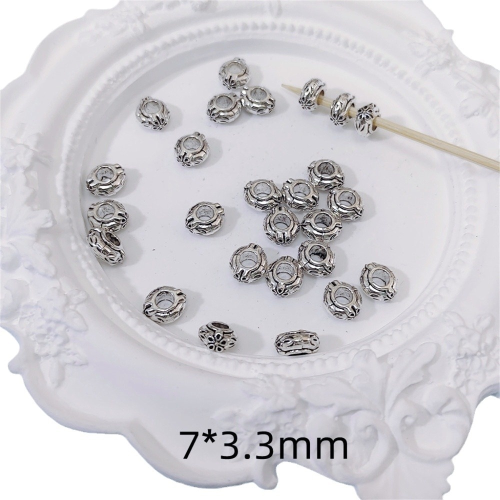 50pcs วินเทจเงินรอบลูกปัด DIY ลูกปัดสร้อยข้อมือเครื่องประดับขายส่ง - รูปที่ 3