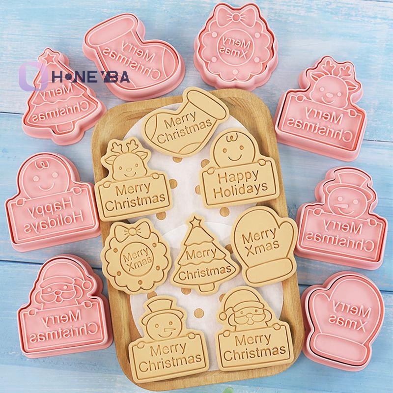 <Honeyby> 8 ชิ้น/เซ็ตธีมคริสต์มาสคุกกี้แม่พิมพ์ซานตาคลอส Elk Snowman Gingerbread Man รูปแบบเครื่องตัดบิสกิต Party Cakes อุปกรณ์ตกแต่ง Nice
