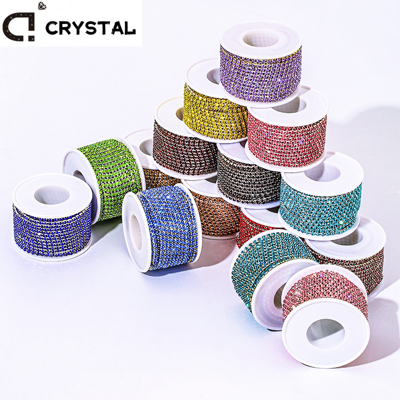 Ducrystal 10Yard/ม้วนคริสตัลRhinestone Chain Trimสําหรับเย็บหัตถกรรมDIYตกแต่งเครื่องประดับสําหรับชุด