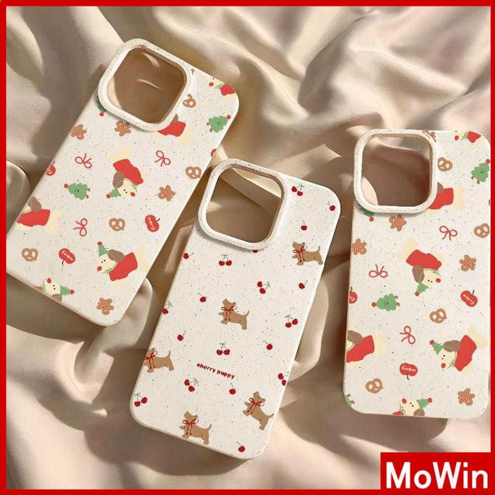 Mowin - เคส iPhone 15 Pro max สี Straw Wheat เป็นมิตรกับสิ่งแวดล้อม สีขาว เคสกันกระแทกแบบนุ่ม ลูกสุนัขคริสต์มาส Compatible with iPhone 14 Pro max 14 13 12 11 Pro max XR XS 7 8Plus
