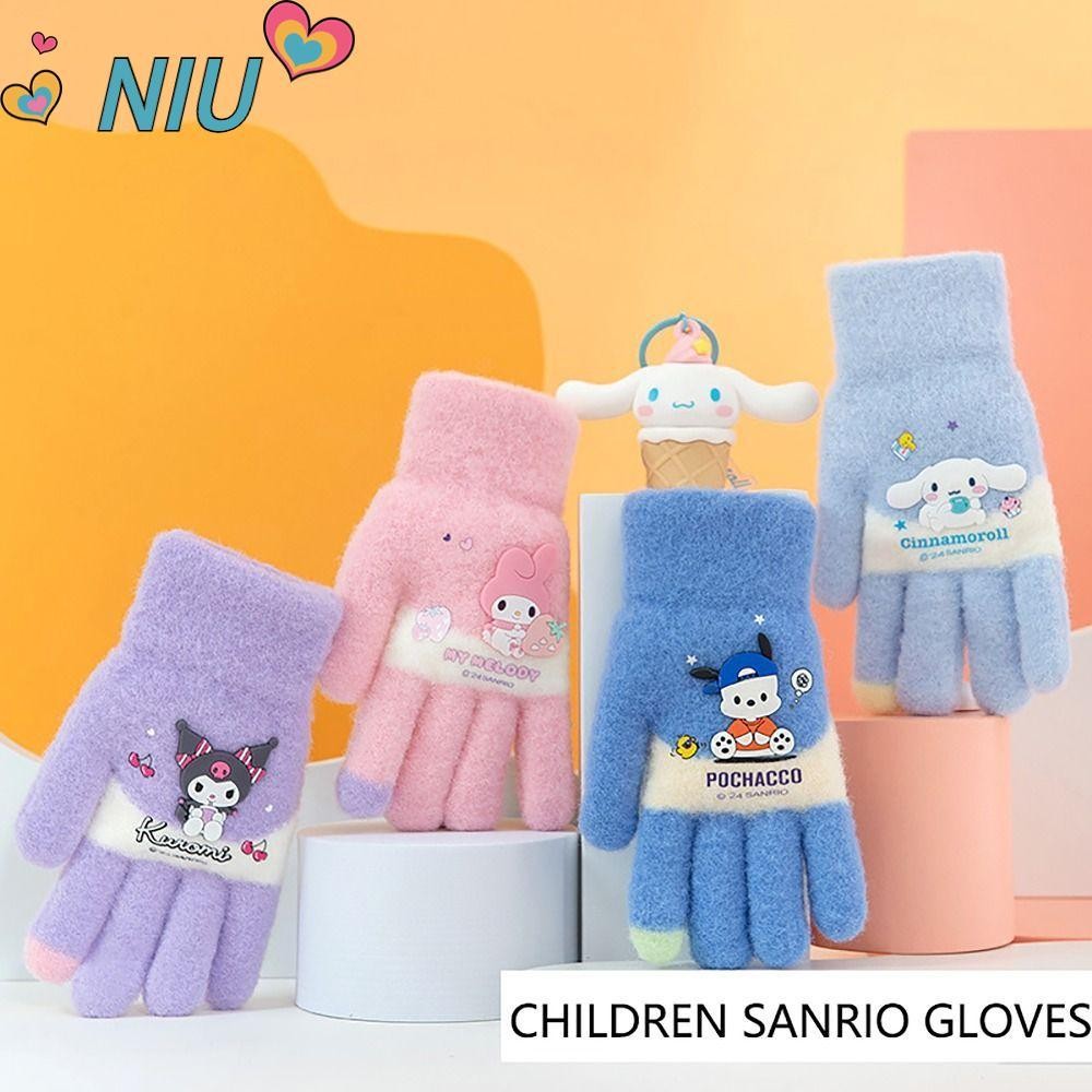 Niuyujs SANRIO ถุงมือขนสัตว์เด็ก, หนาอบอุ่นการ์ตูนพิมพ์เด็ก Plush ถุงมือ, ฤดูหนาวที่อบอุ่น 3-9 ปี Kuromi Melody Cinnamoroll Furry Warm Mitts เด็ก