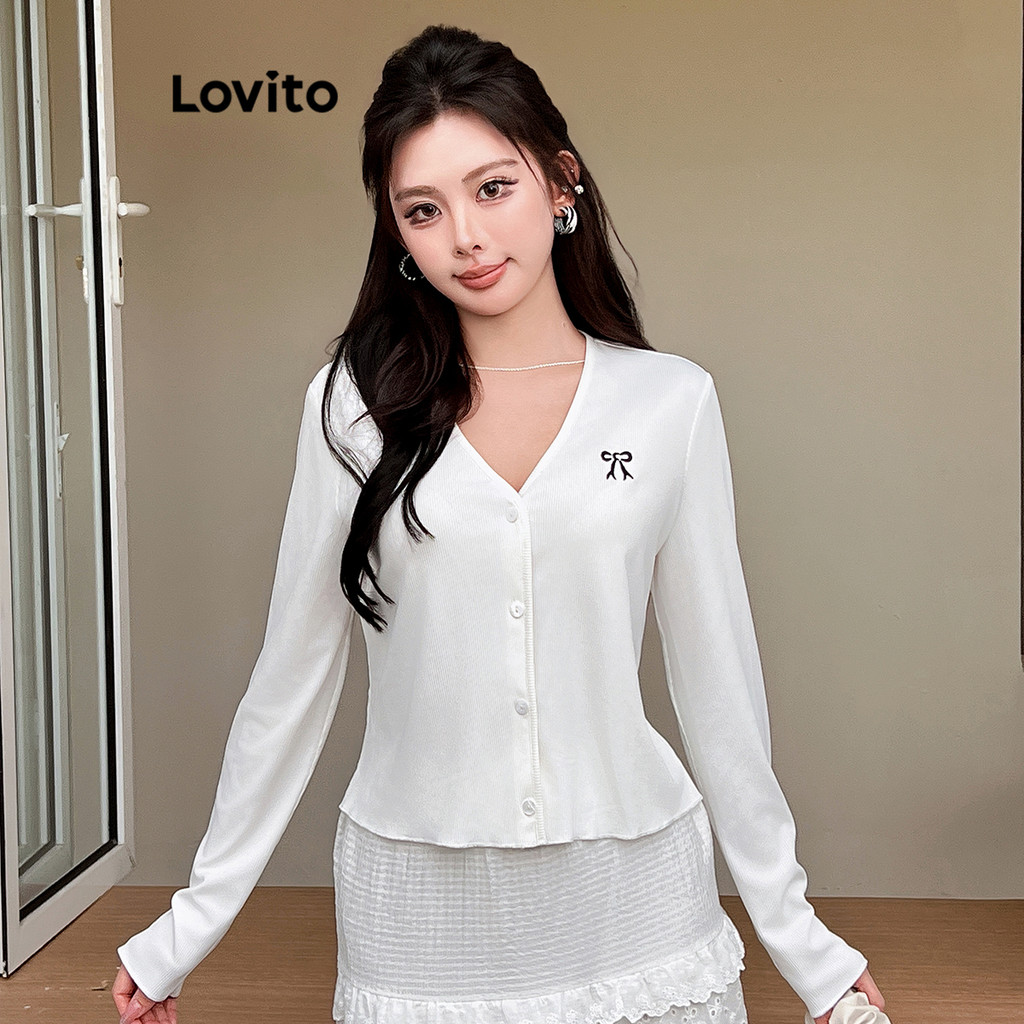 Lovito เสื้อโค้ทโบว์ธรรมดาสบาย ๆ สำหรับผู้หญิง L104ED967