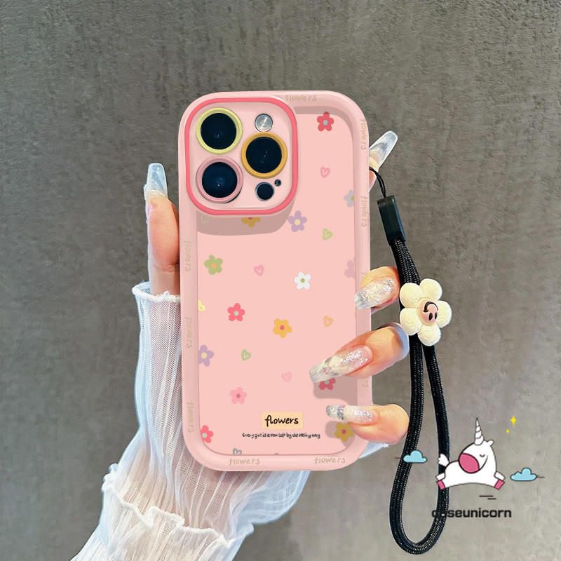 การ์ตูนดอกไม้ที่มีสีสันน่ารัก Love Graffiti แท็กสําหรับ IPhone 11 15 13 16 12 14 Pro Max 7Plus XR 16 7 8 6S15 6 Plus X XS Max SE 2020 Creative สร้อยข้อมือ Angel Eyes กรณี