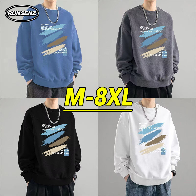 M-8xl เวอร์ชั่นเกาหลีเสื้อสเวตเตอร์สีน้ําเงินผู้ชายขนาดบวกด้านบนลําลองหลวมแขนยาว Oversize Tee