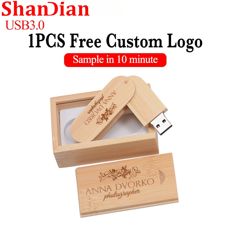 Shandian (1PCS ฟรีโลโก้ลูกค้า) แฟลชไดรฟ์ USB 3.0 ไม้ 64GB ของขวัญแต่งงาน Memory Stick 32GB U Disk พร้อมเคสไม้ 16GB ไดรฟ์ปากกา 8GB การถ่ายภาพ Flashdrive 4GB