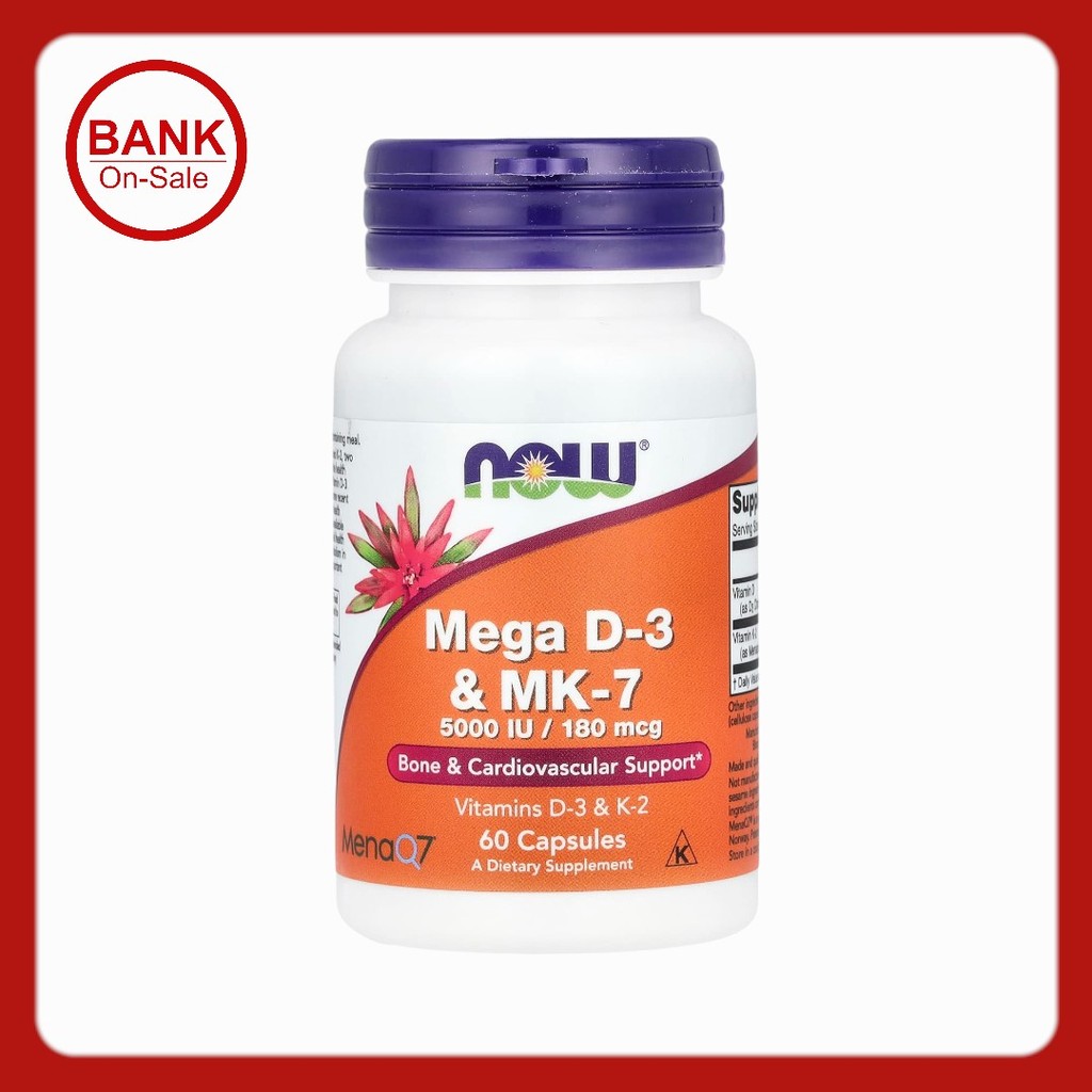 NOW Foods, Mega D-3 & MK-7, 5,000 IU / 180 mcg, 60 Capsules