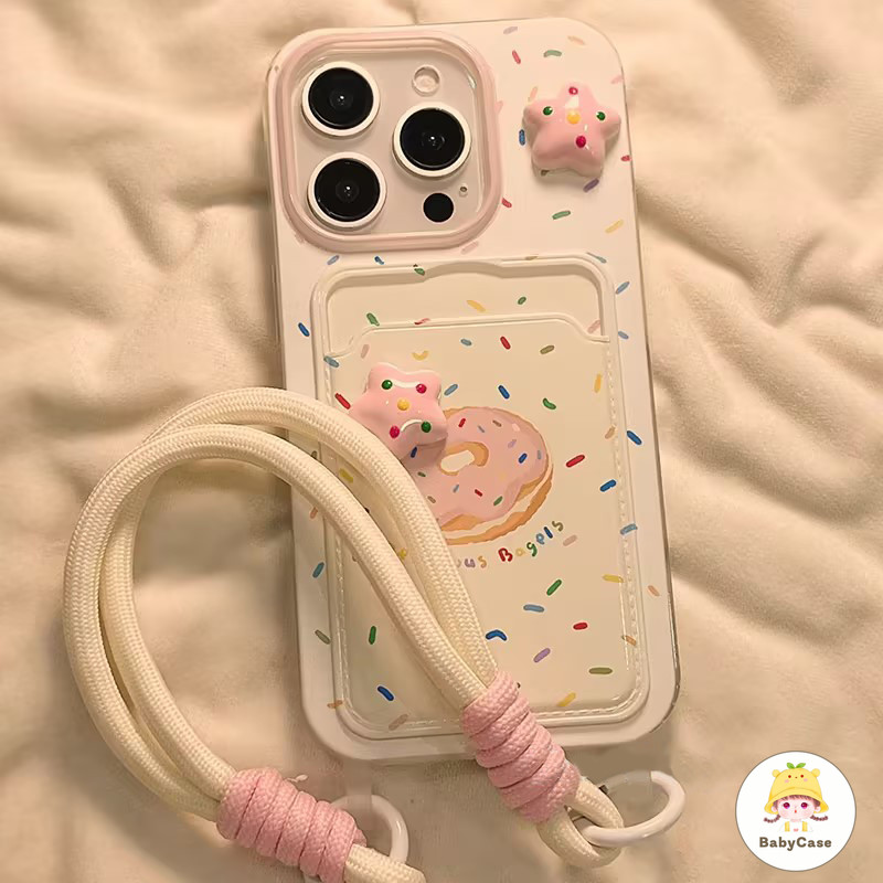 สร้อยข้อมือโดนัทดารานักสร้างสรรค์ เคส iPhone 15 11 13 16 12 Pro Max 14 Pro Max 7Plus XR X XS Max 16 8 15 14 Plus SE 2020
