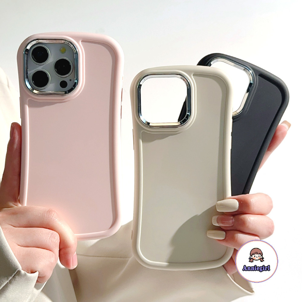Simple สีทึบเลนส์โลหะเคสโทรศัพท์สําหรับ IPhone 11 14 15 Pro MAX 15plus 12 13 Promax XS MAX XR 7 8 Plus กรอบหนากันกระแทกนุ่มโทรศัพท์ปกหลัง