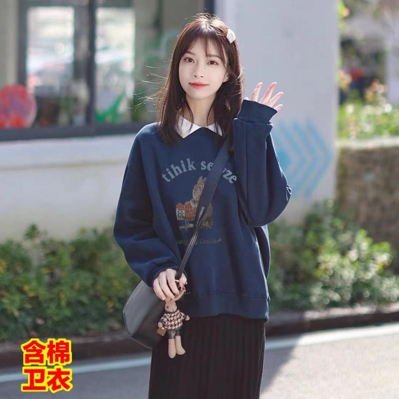 polo领卫衣女装大码2023春秋外套宽松长袖T恤女设计感小众上衣dh323jk323.th20241007
