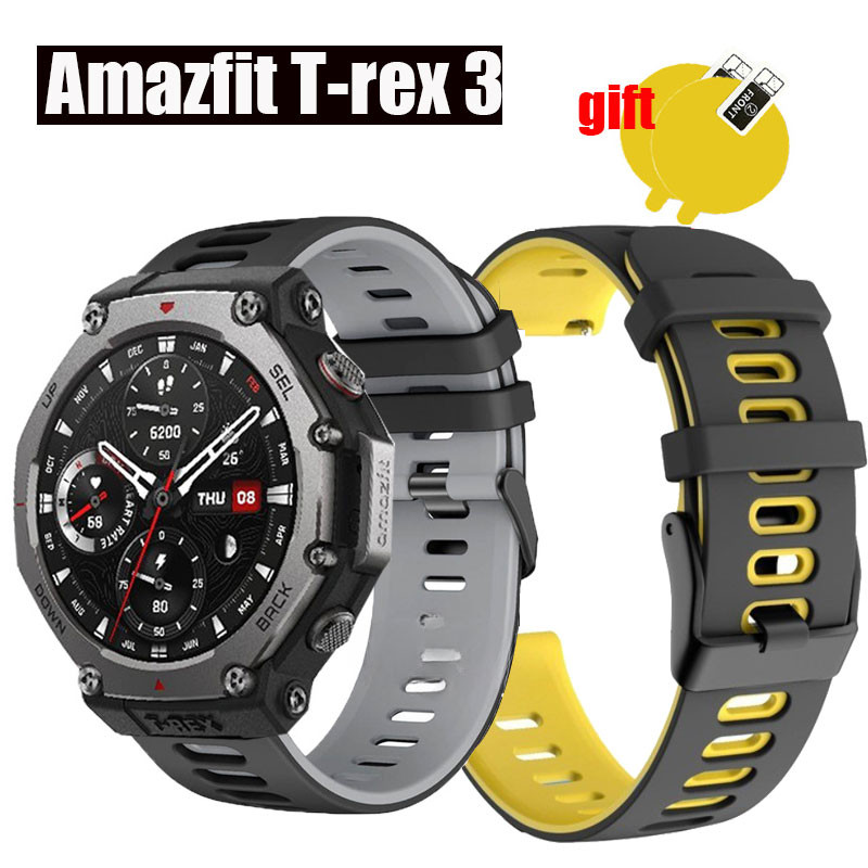 สายนาฬิกา + 2pcs ฟิล์ม TPU สําหรับ Amazfit T-REX 3 T-REX3 SmartWatch สายซิลิโคนสร้อยข้อมือหน้าจอป้องกันฟิล์ม